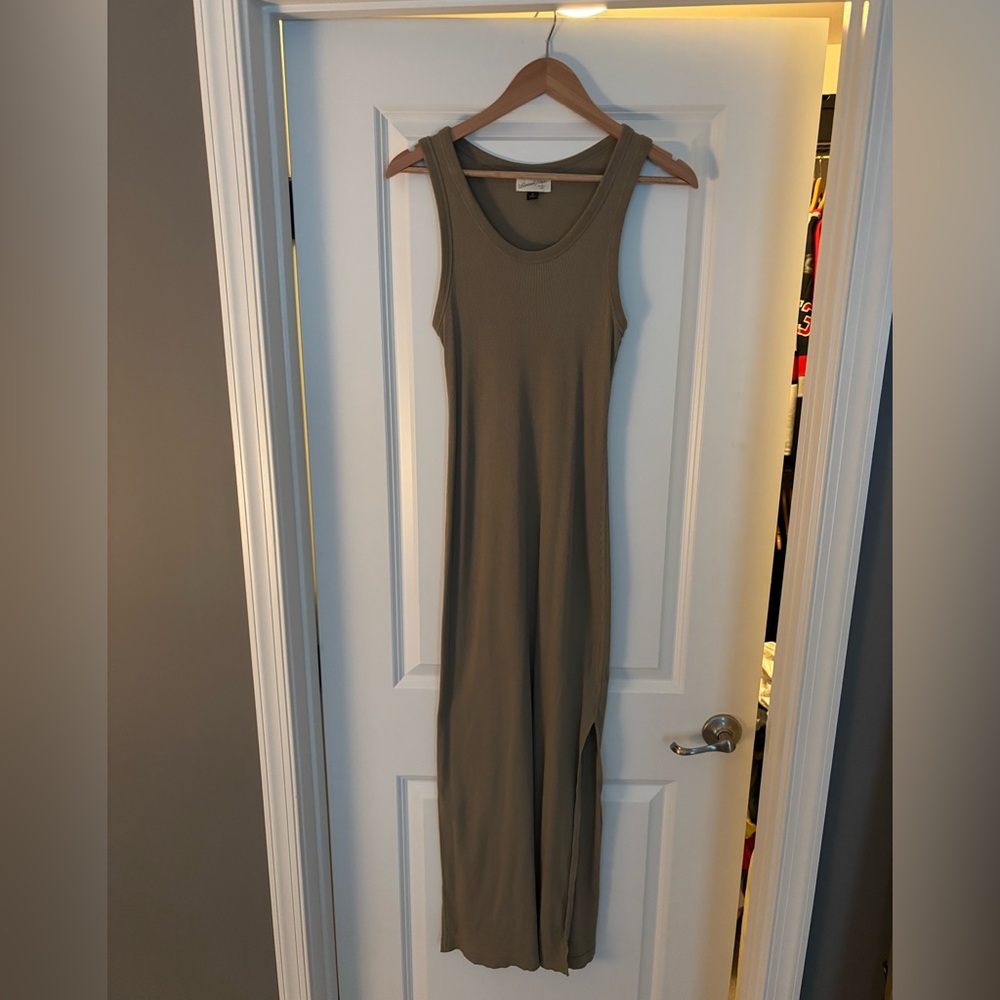 Universal Thread Rib Knit Maxi Bodycon Dress in Khaki